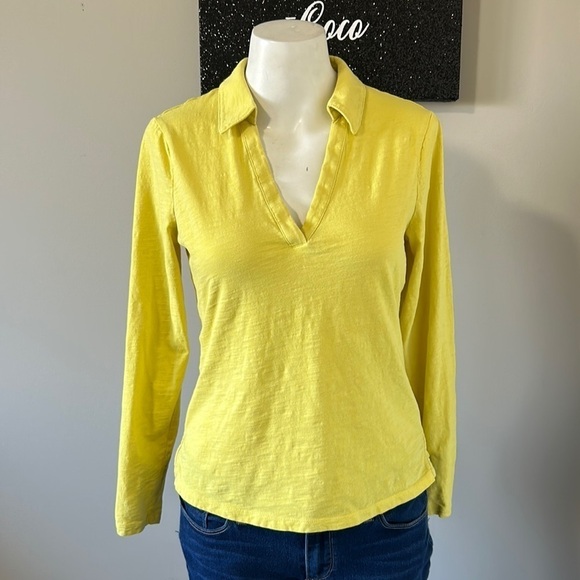BODEN The Cotton Jersey Collar Notch Tee Long Sleeve Yellow Sz XS - Picture 5 of 13